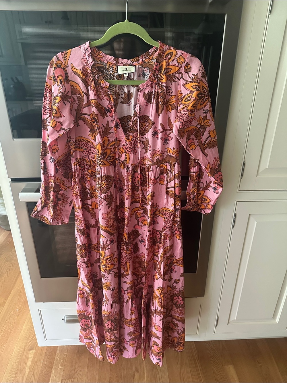 Tuckernuck Pink Floral Tiered Maxi Dress with Orange Accents